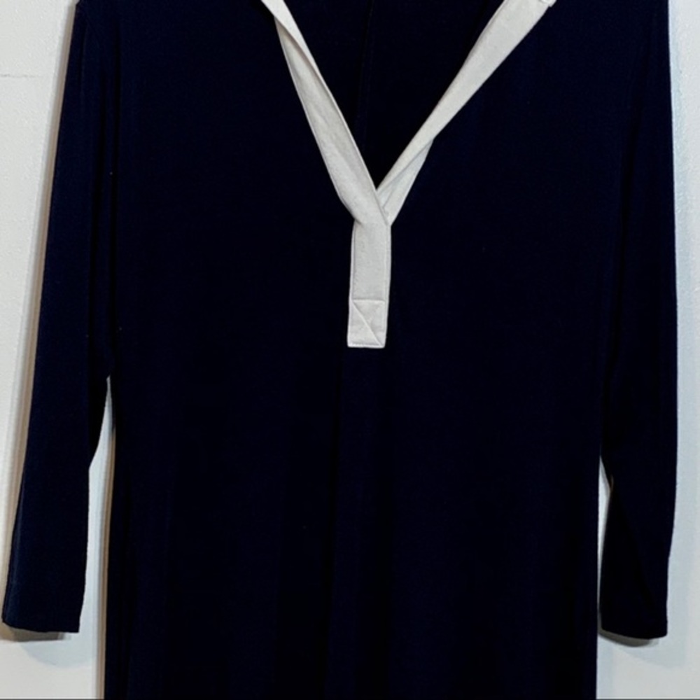 EUC Joan Vass navy/white long sleeve sheath‎ dress - Picture 4 of 7